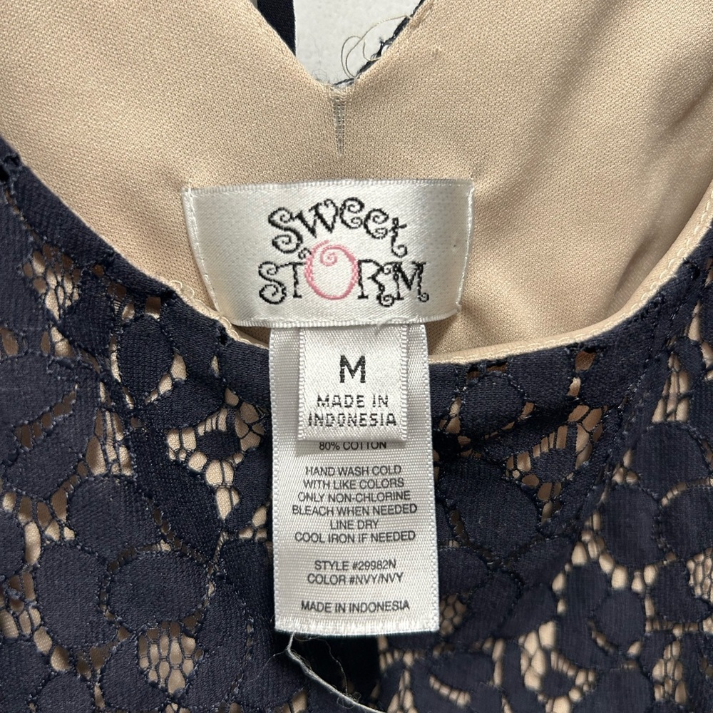 Sweet Storm Navy and Tan Lace Midi Dress - Picture 5 of 6